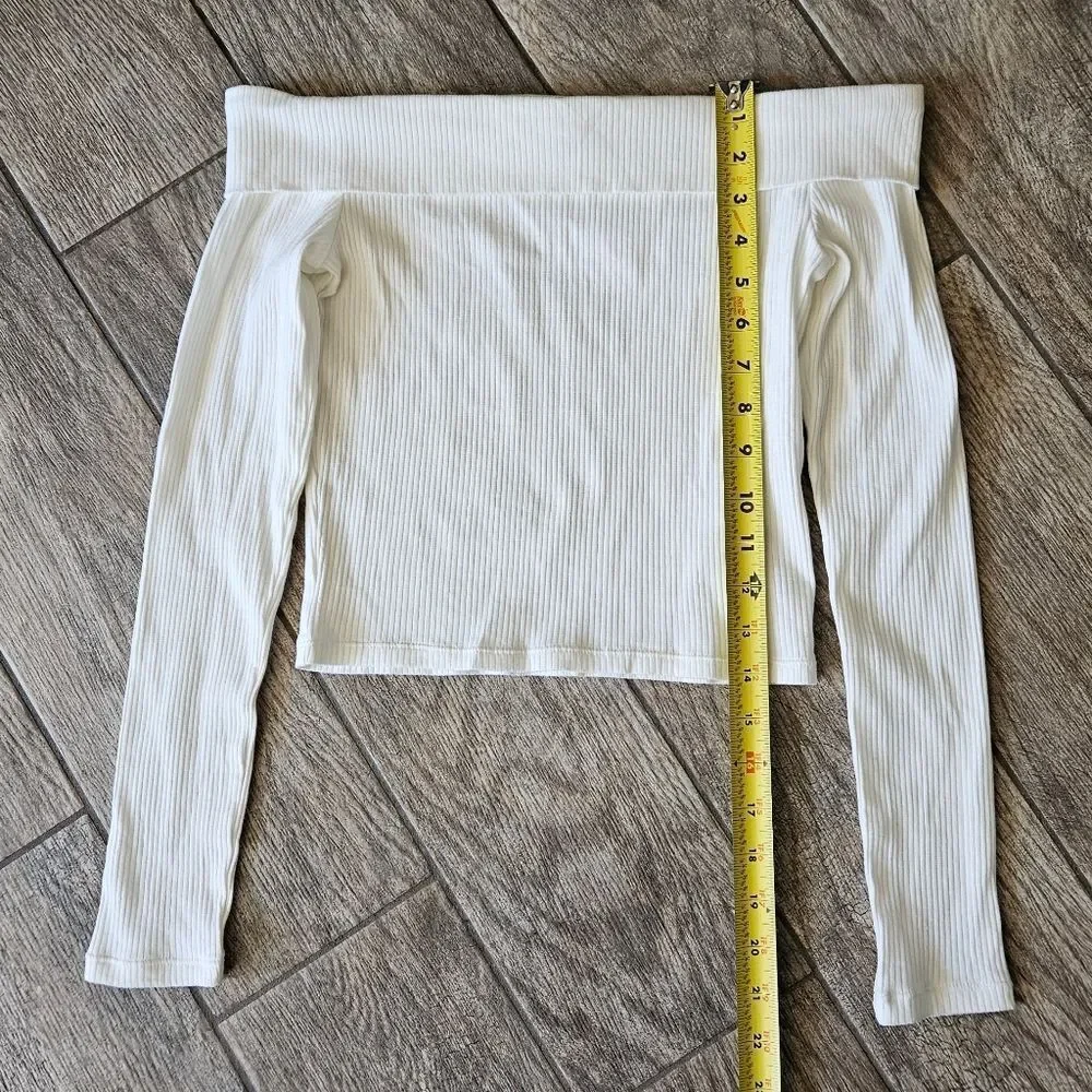 H&M Cream Ribbed Long Sleeve Shirt